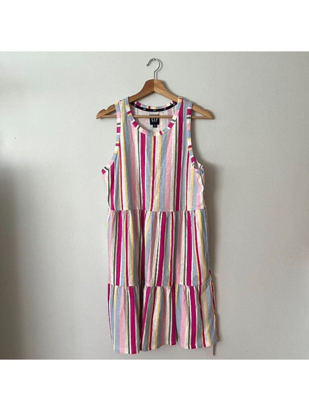 NWT GAP Multicolor Striped Tiered Midi Tank Dress Women's Size Medium